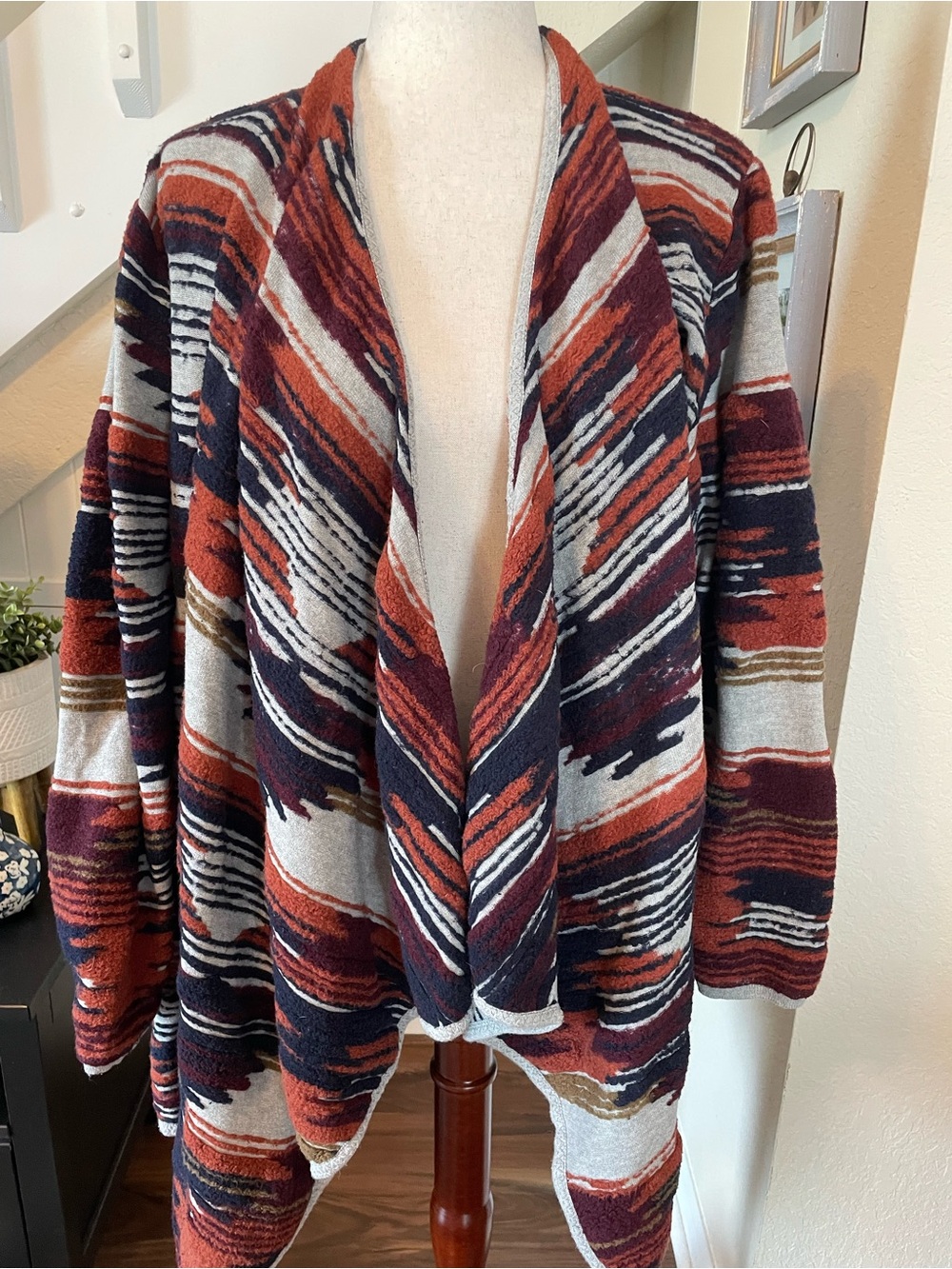 Lucky Brand 3X Aztec Open Front Drape Cardigan Sweater Plus Size Boho Rust